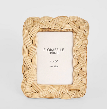 Braided Rattan Photo Frame in natural with bold plaited border - front view