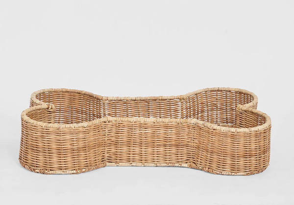 Rattan Bone Basket in natural hand-woven rattan - front view