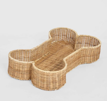 Rattan Bone Basket in natural hand-woven rattan - overhead view showing bone shape