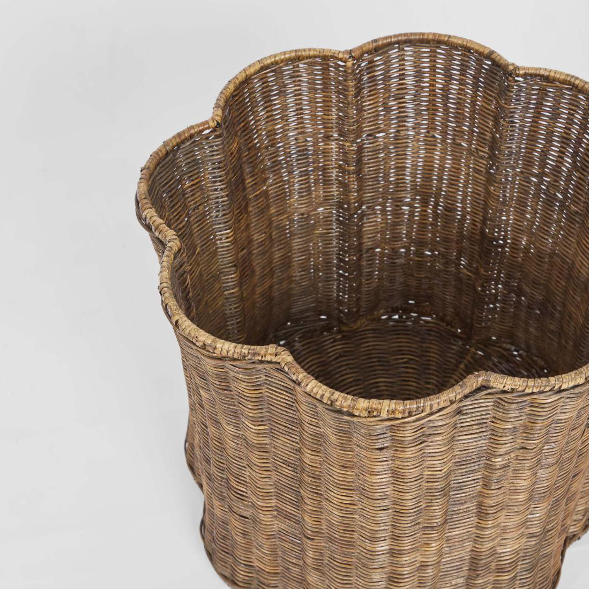 Scallop Rattan Basket close up detail of scalloped rim and fine open weave interior