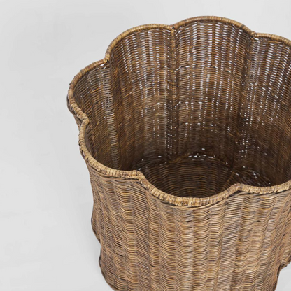 Scallop Rattan Basket close up detail of scalloped rim and fine open weave interior