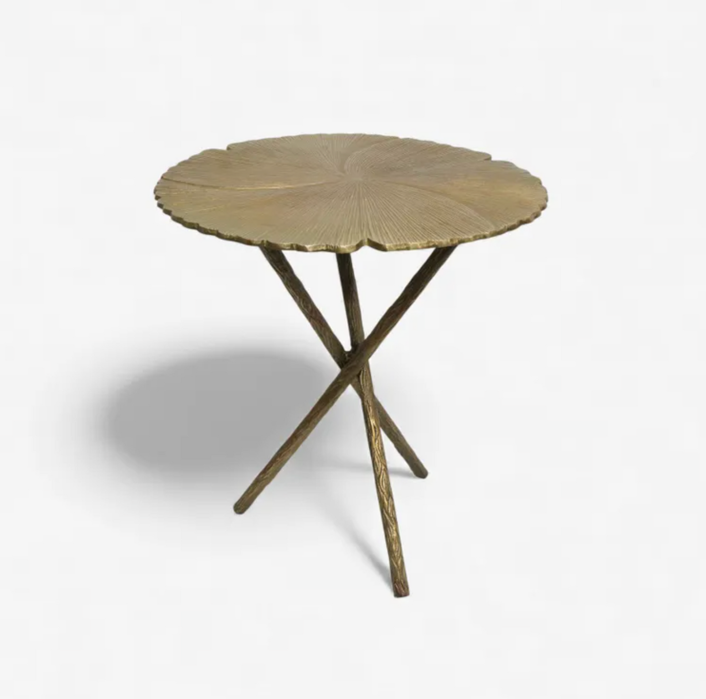 Brass Leaf Side Table with antique brass finish and twig tripod legs