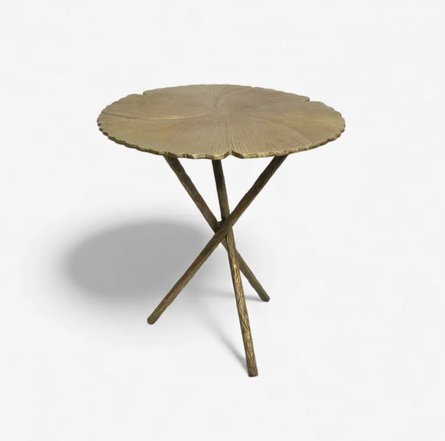 Brass Leaf Side Table with antique brass finish and twig tripod legs