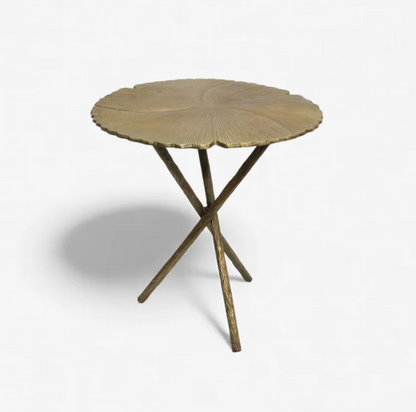 Brass Leaf Side Table with antique brass finish and twig tripod legs