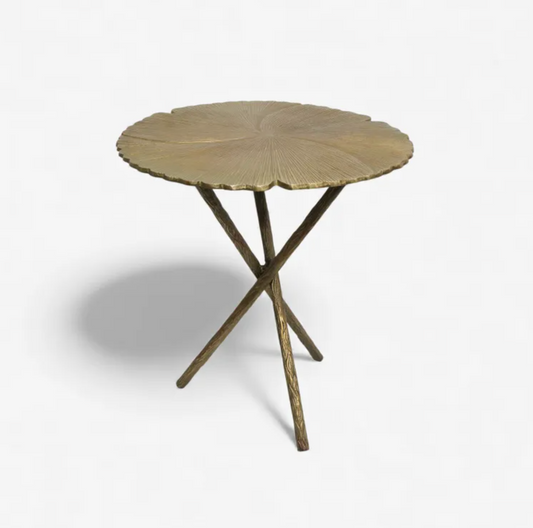 Brass Leaf Side Table with antique brass finish and twig tripod legs