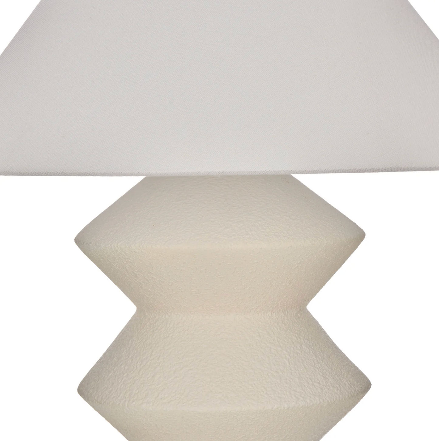 Close up of geometric zigzag fiberglass lamp base in white