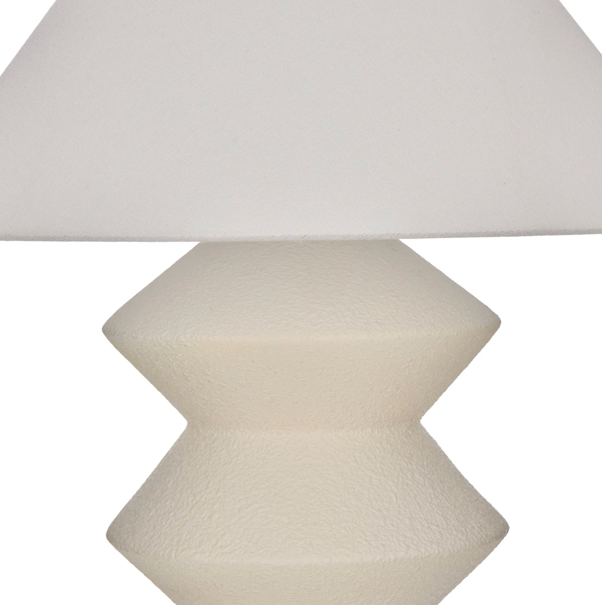 Close up of geometric zigzag fiberglass lamp base in white