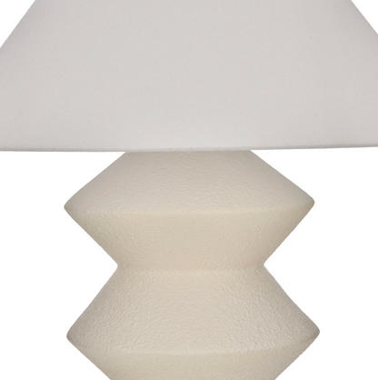 Close up of geometric zigzag fiberglass lamp base in white