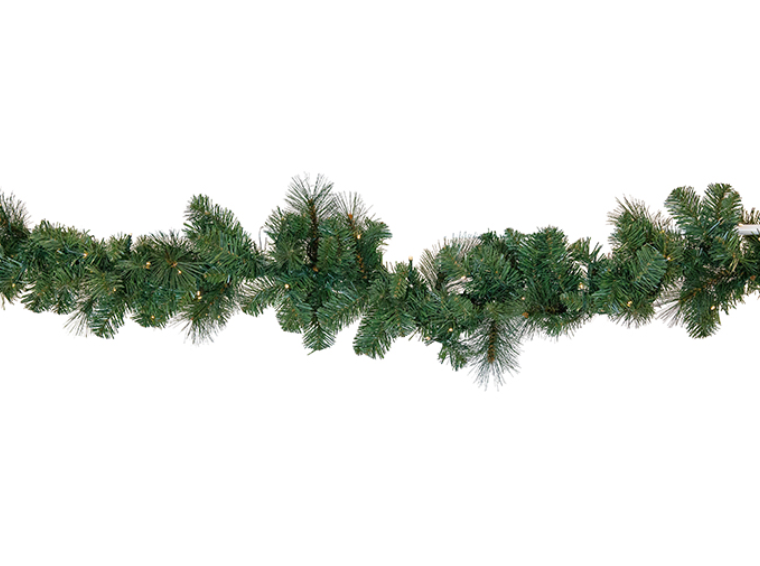 Pine Garland with LED Lights 270cm in deep green PVC with warm LED lights