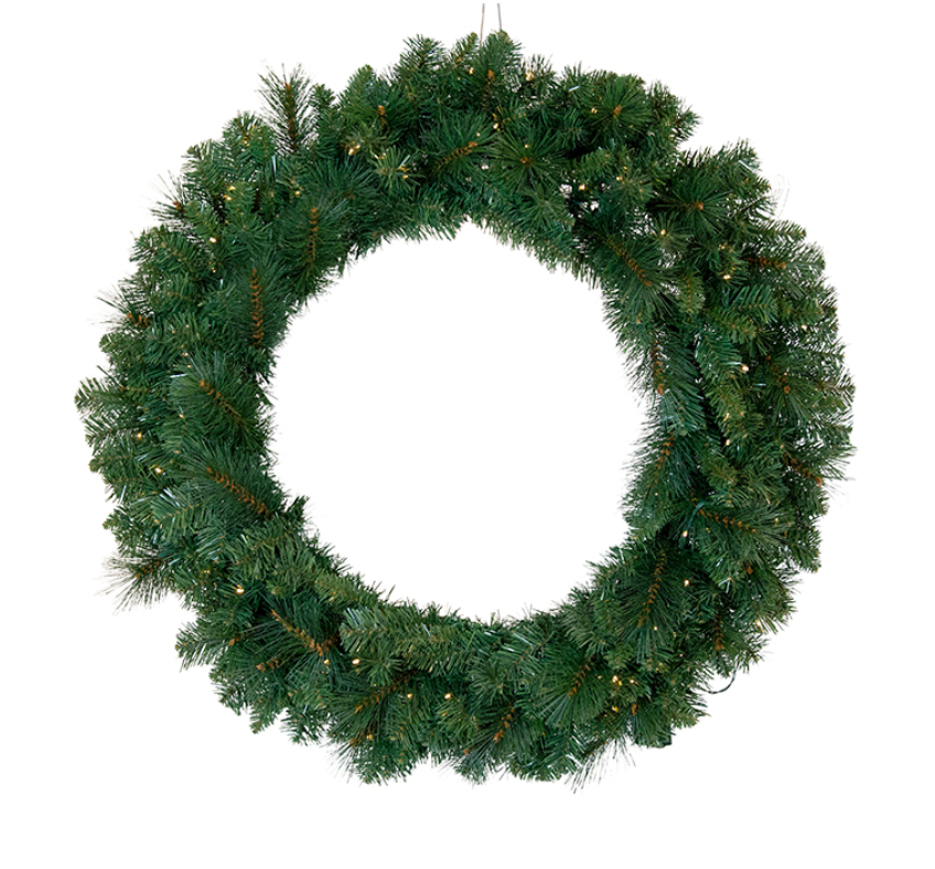 Pine Wreath with LED Lights 90cm in deep green PVC with warm LED lights
