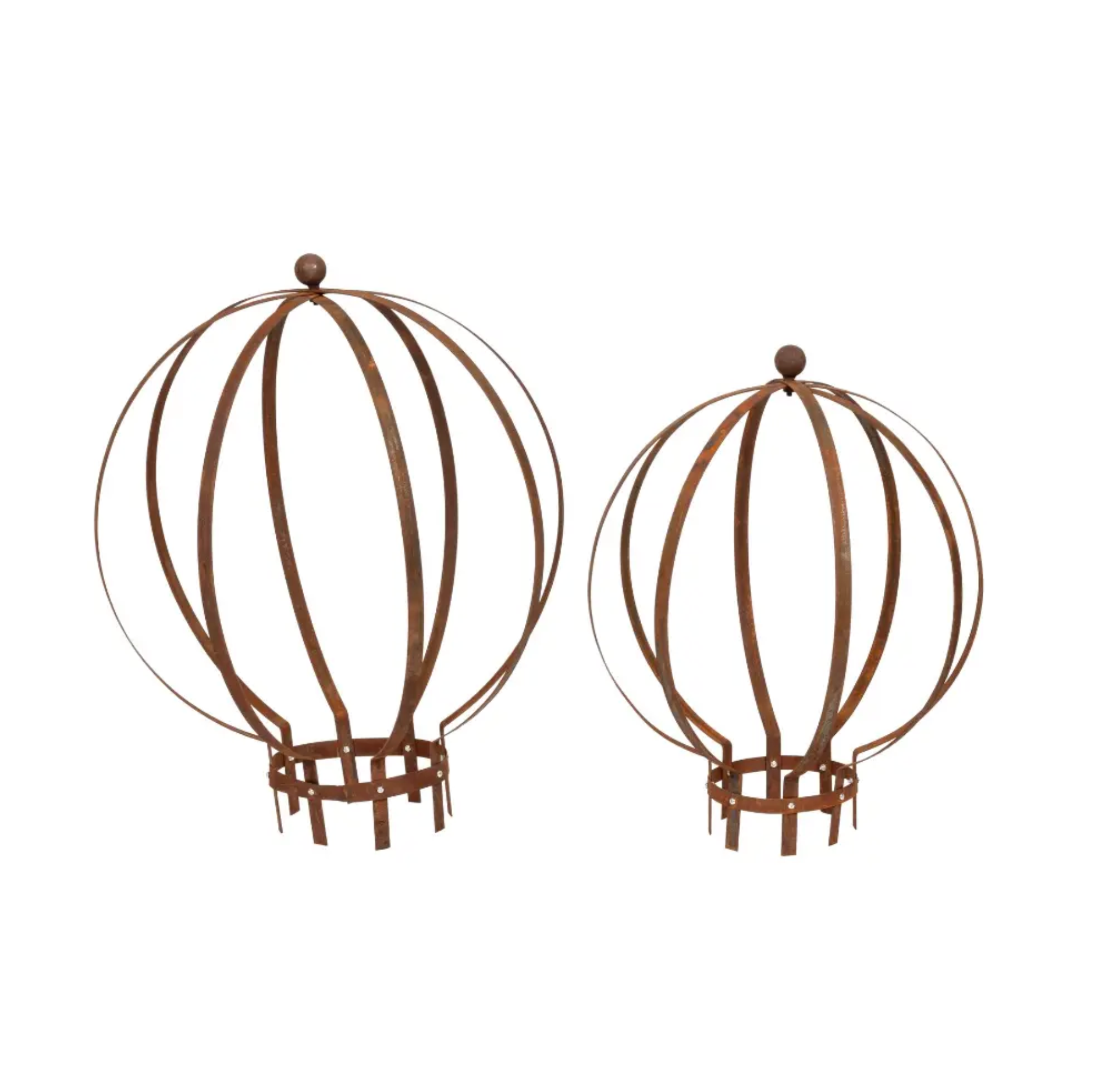 Ball Topiary Frame set of two sizes in pre-rusted mild steel - front view