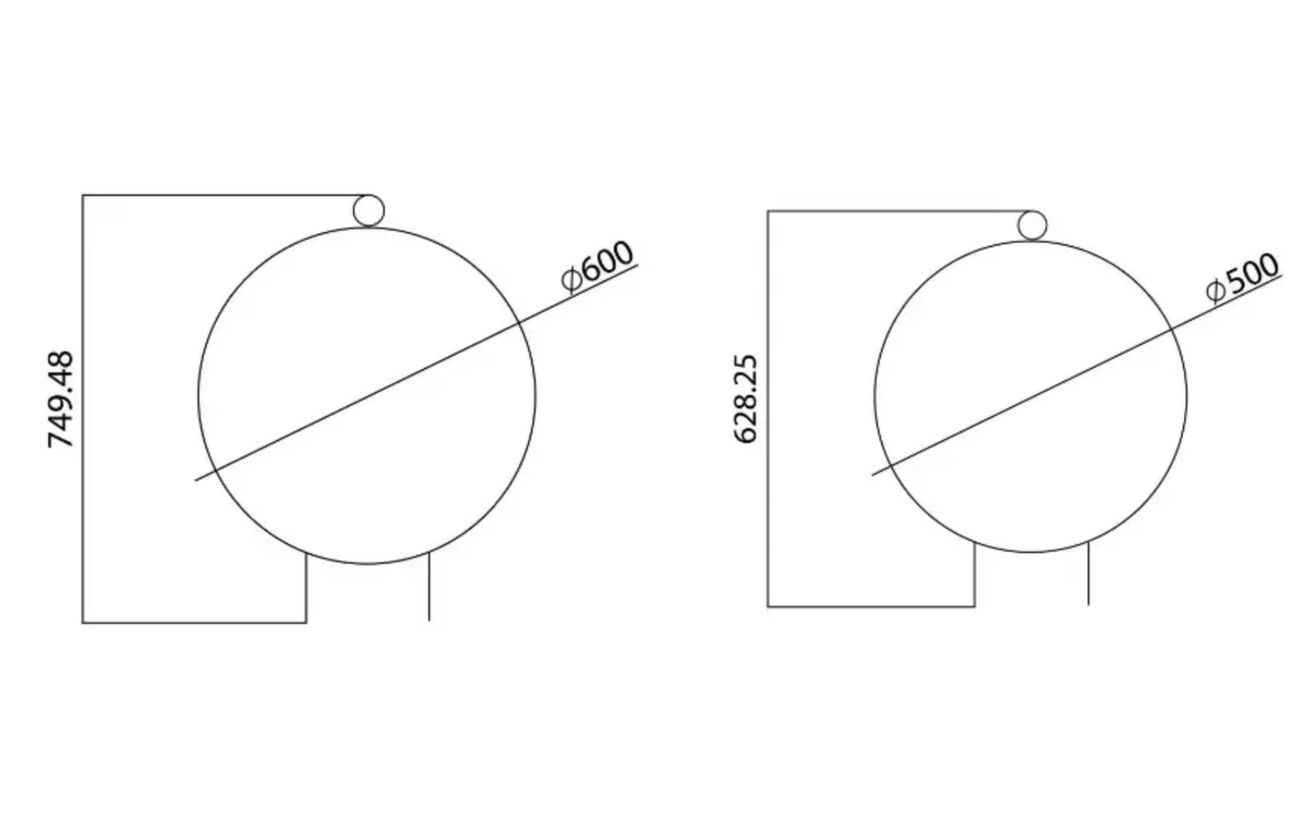 Ball Topiary Frame technical drawing showing 50cm and 60cm diameter sizes with heights