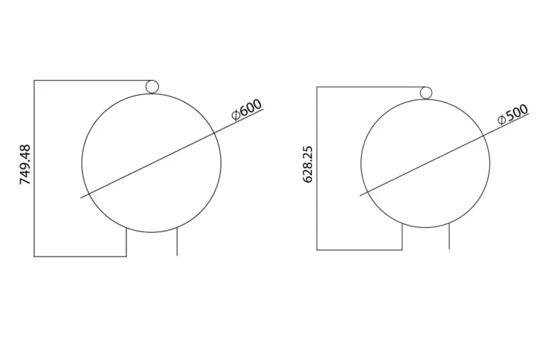 Ball Topiary Frame technical drawing showing 50cm and 60cm diameter sizes with heights