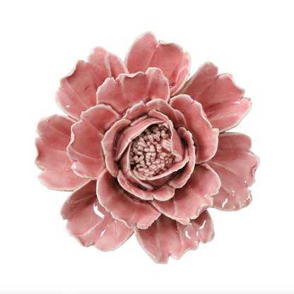 Rose ceramic wall flower with softly layered peony-style petals, top view