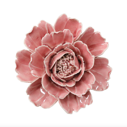 Rose ceramic wall flower with softly layered peony-style petals, top view