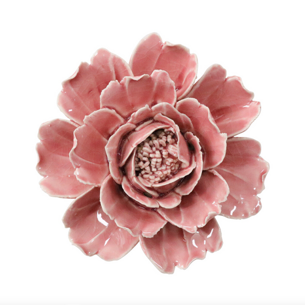 Rose ceramic wall flower with softly layered peony-style petals, top view
