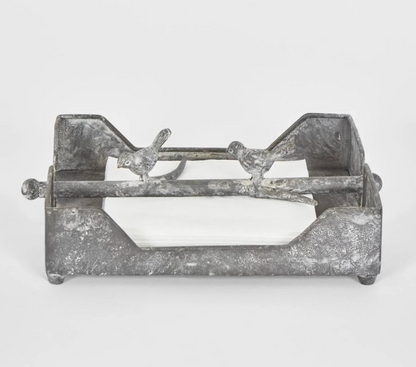 Front view of the burgundy iron napkin holder