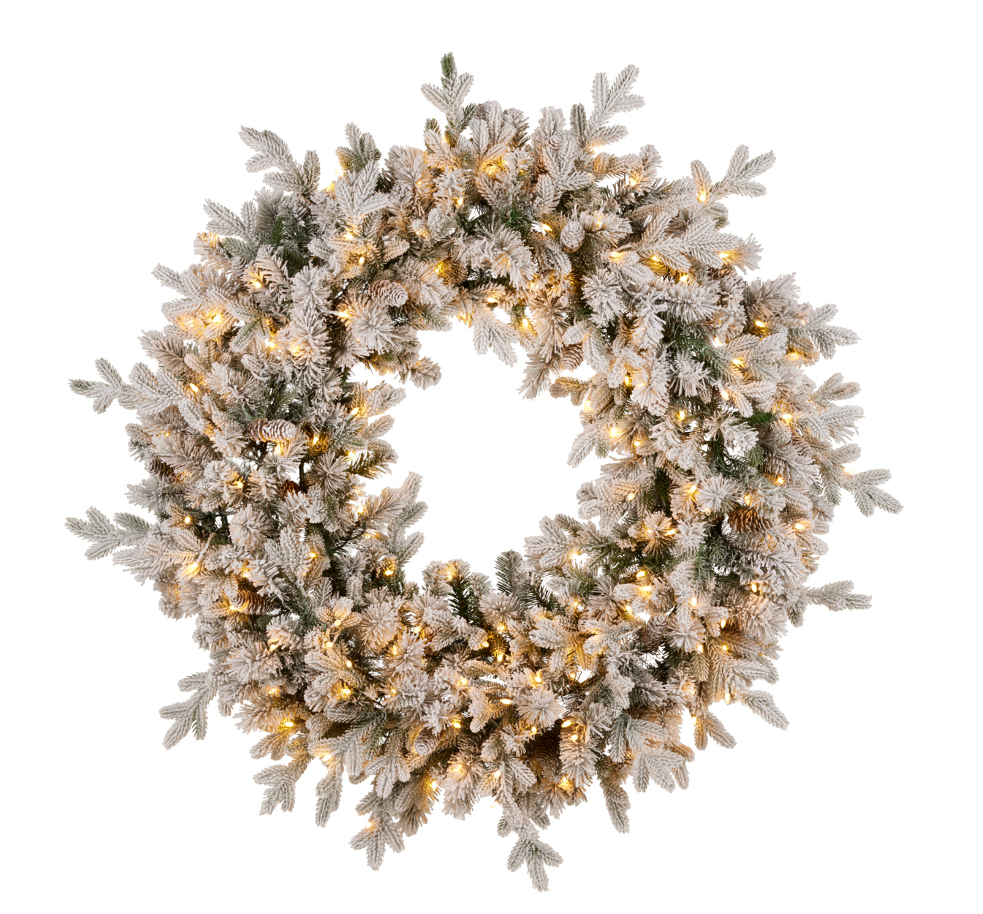 Snowy Dorchester wreath with warm white twinkle lights