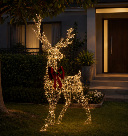 Illuminated light reindeer on a white background