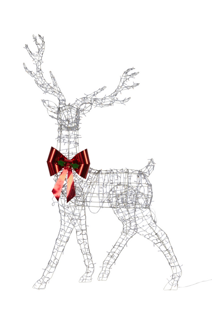 Light reindeer displayed outdoors with warm white twinkle lights