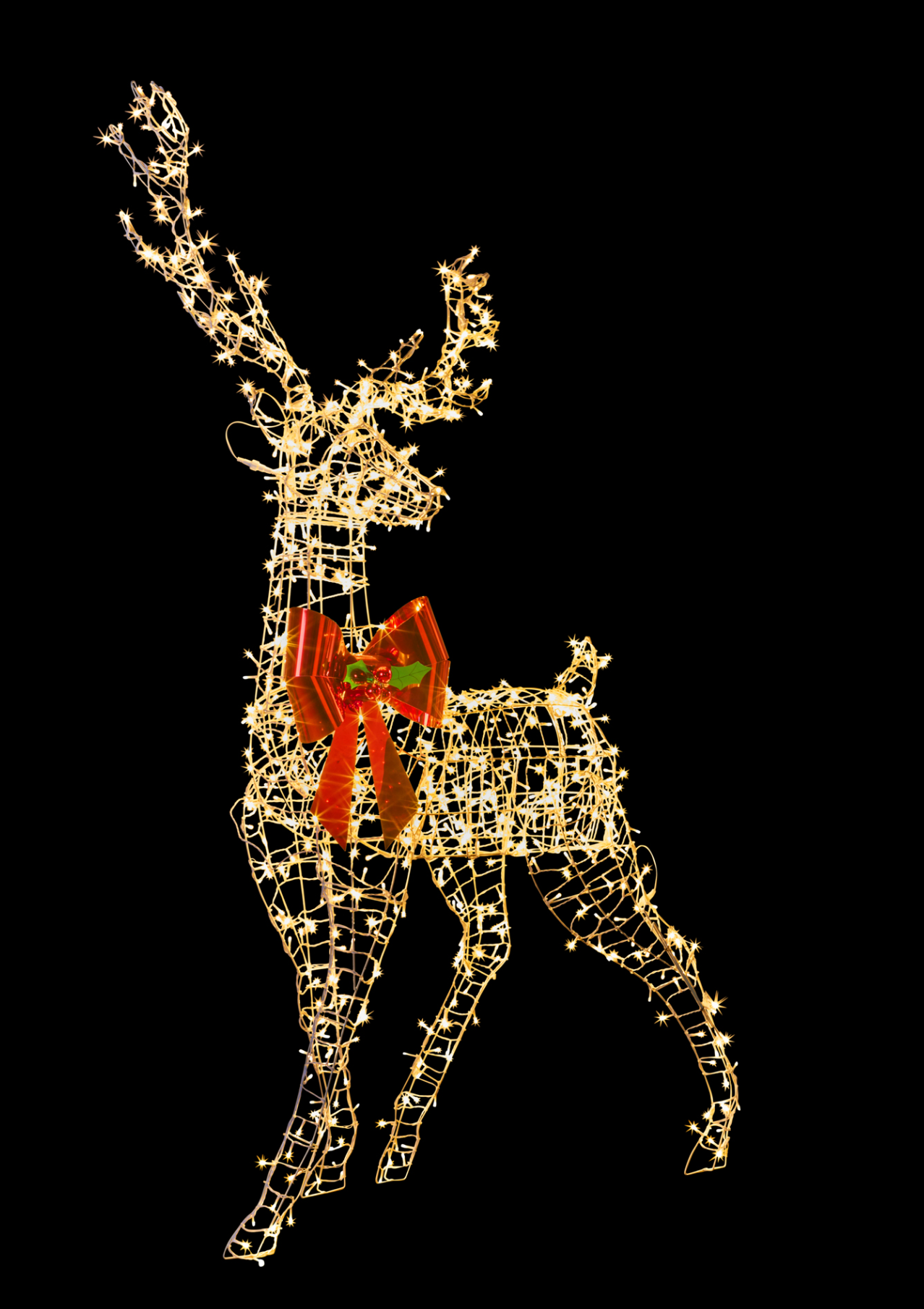Light reindeer with 800 warm white LED twinkle lights and red bow