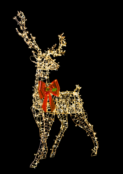 Light reindeer with 800 warm white LED twinkle lights and red bow