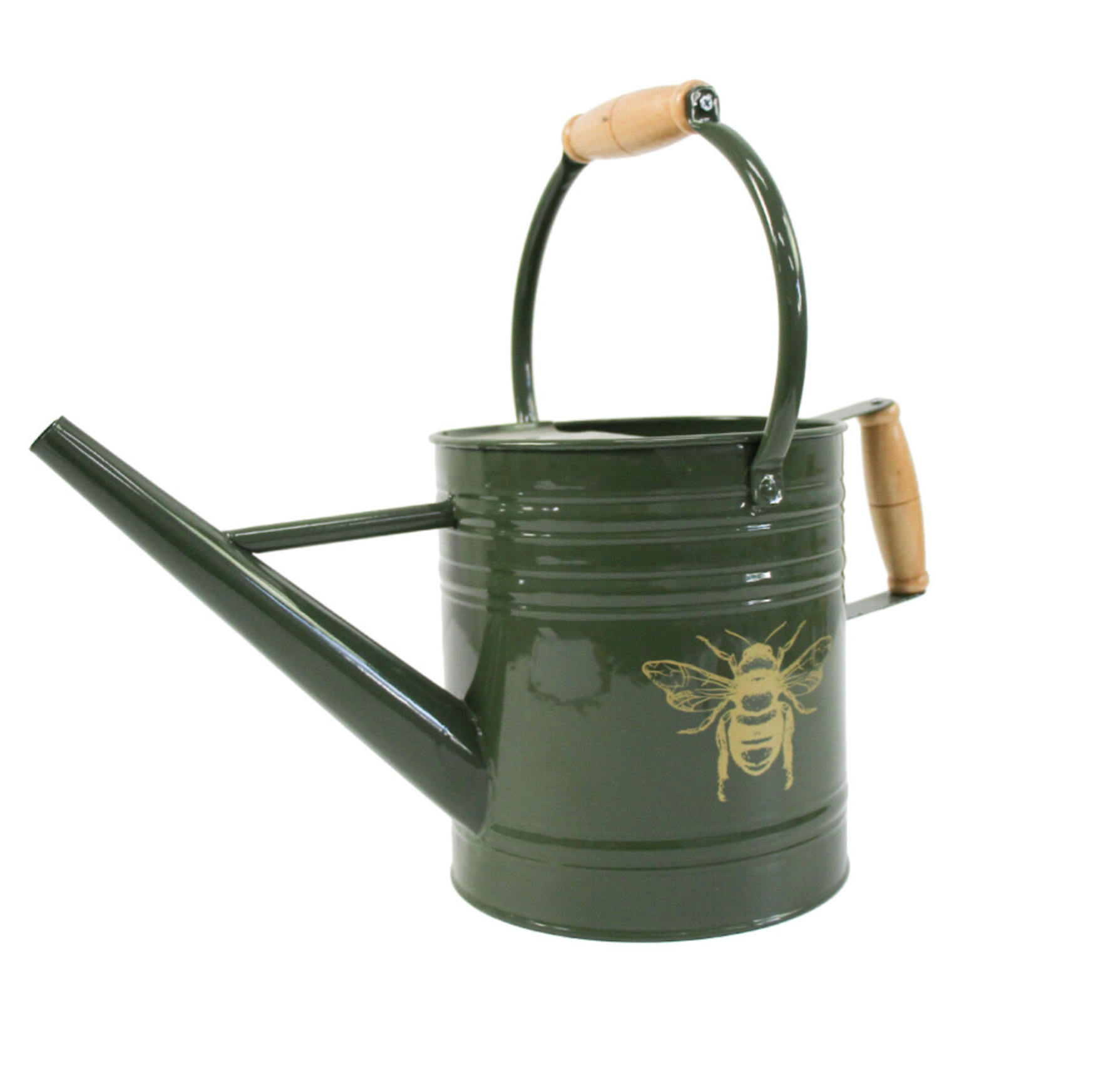 Medium dark green bee watering can with gold bee detailing