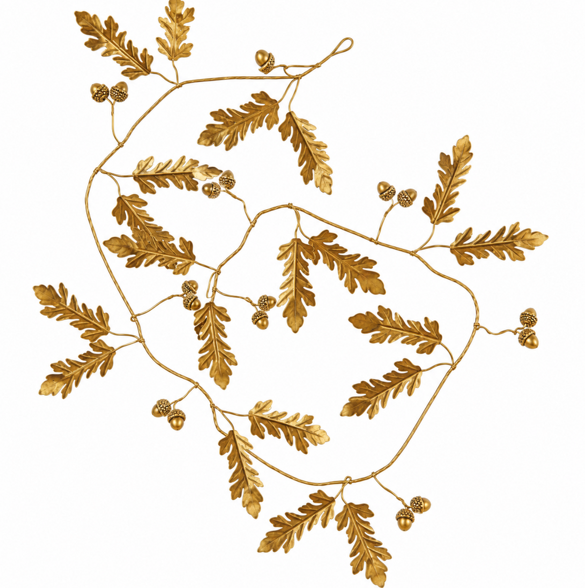 Gold-toned garland with oak leaves and acorns arranged along an open decorative frame