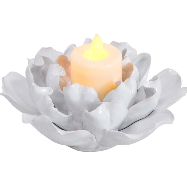 White ceramic flower-petal tealight holder