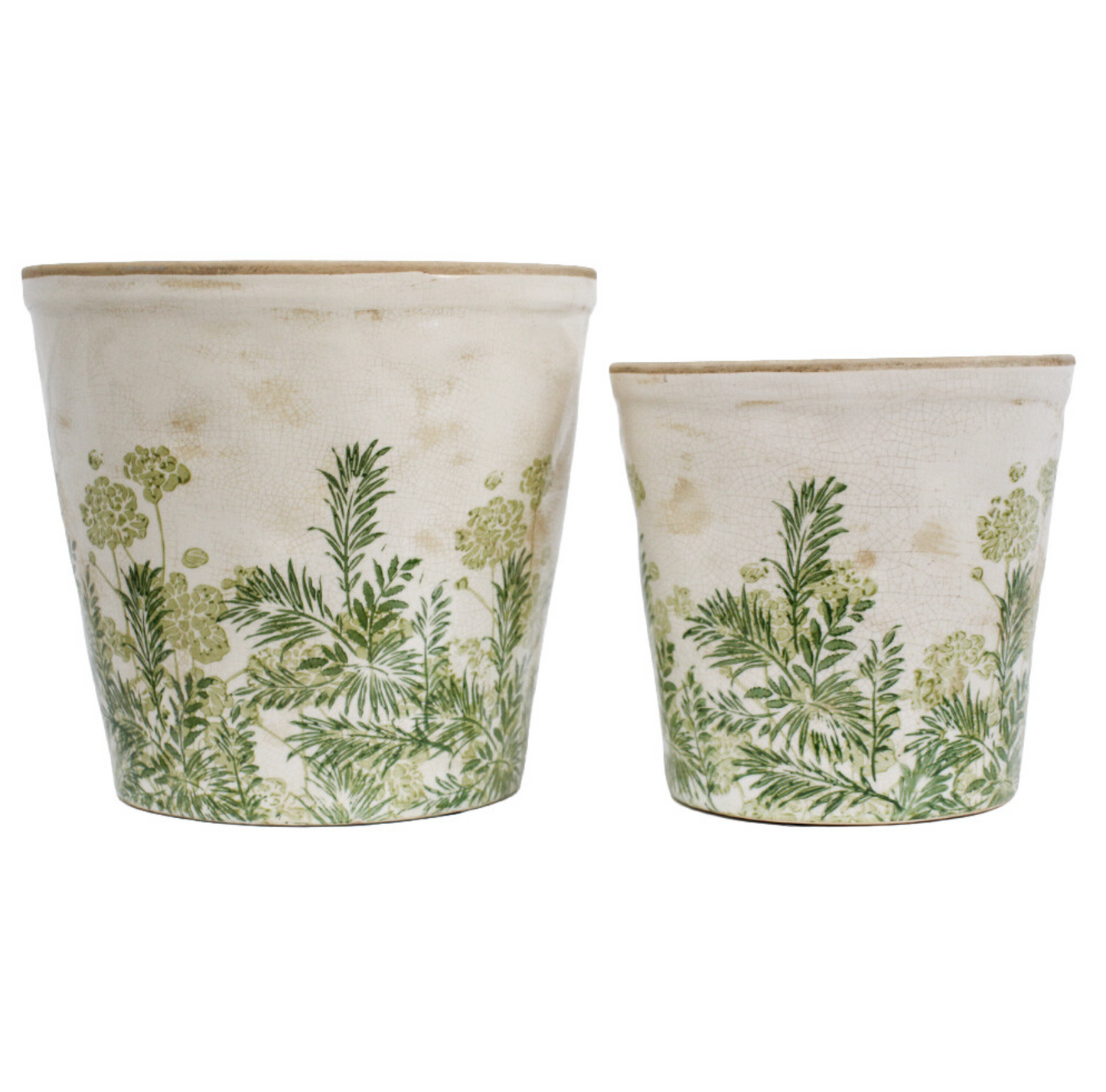 Top view of two Botanical Green ceramic planters