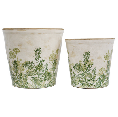 Top view of two Botanical Green ceramic planters