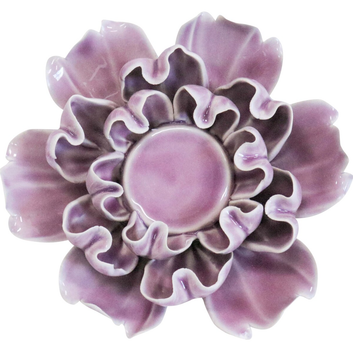 Top view of a mauve ceramic flower-petal tealight holder