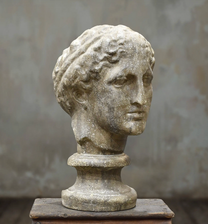 Rear view of classical female cement bust