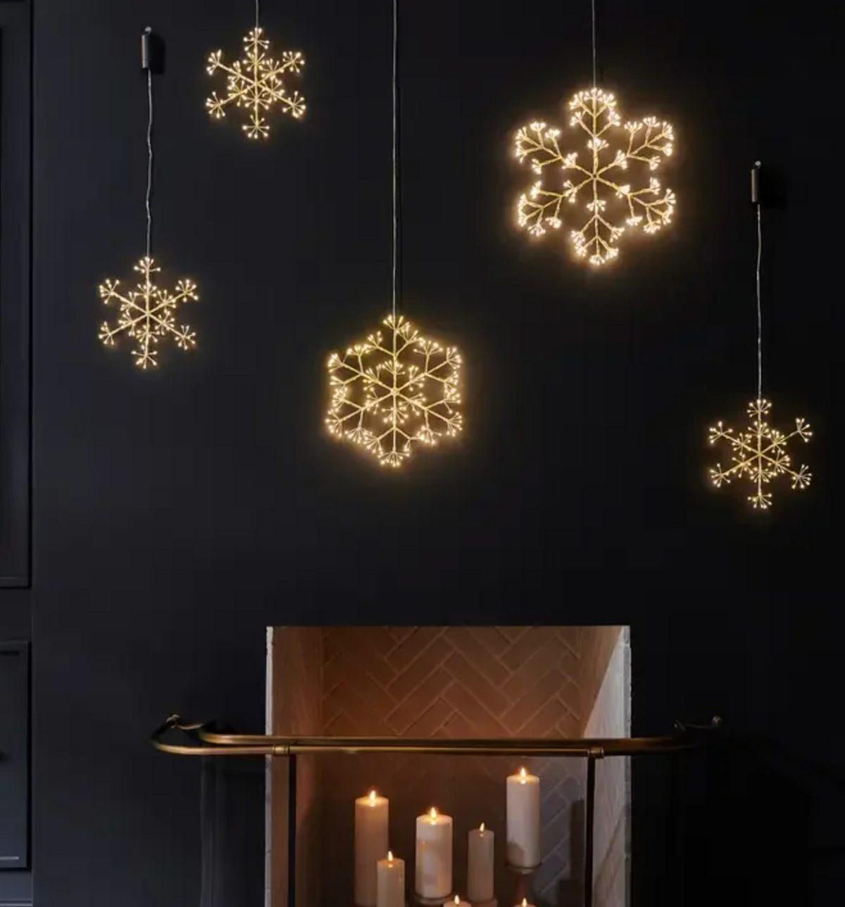 Unlit snowflake hanging ornament showing its branched metal form