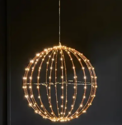 Illuminated open-frame hanging sphere light with warm white LEDs