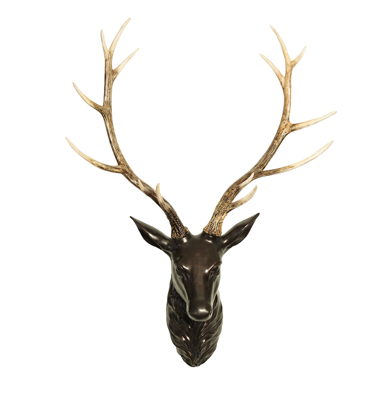 Resin deer head wall decor with bronzed face and gold-tone textured antlers