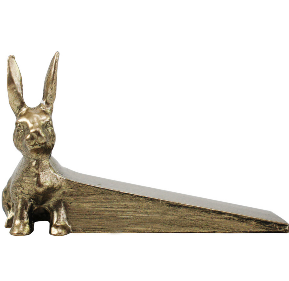Gold rabbit doorstop showing the tapered wedge behind the rabbit