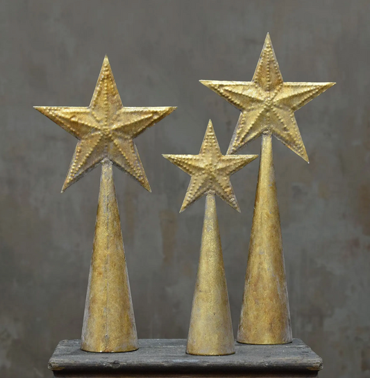 Close-up of the rustic weathered gold tapered base