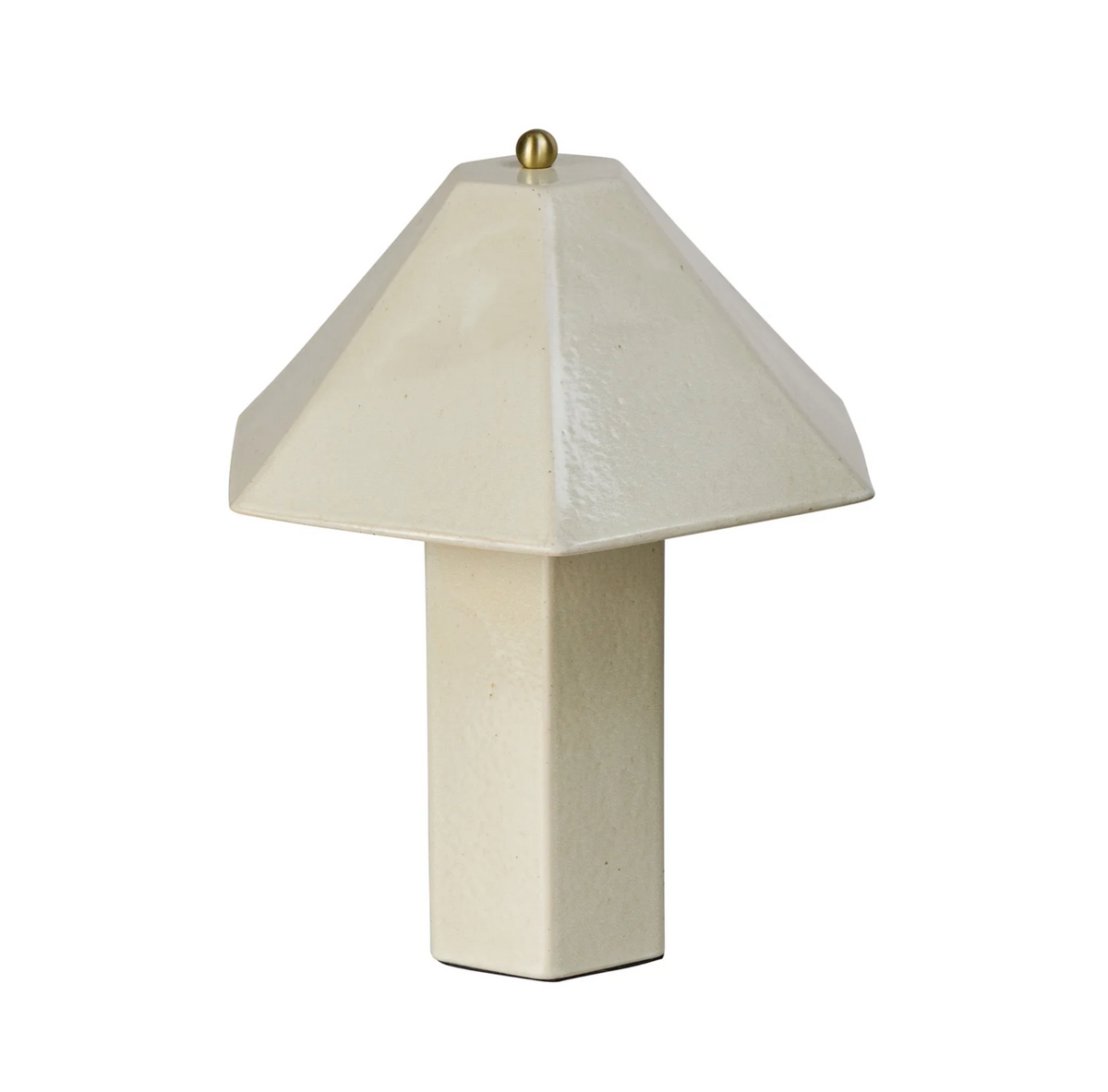 Ivory faceted ceramic table lamp viewed from an angle