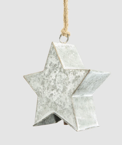 Front view of hanging galvanised metal star decoration