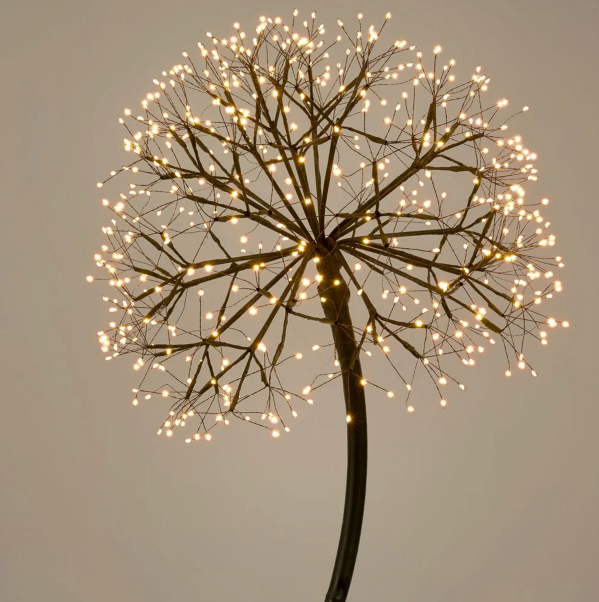 Close-up of the 150cm dandelion light head illuminated with warm white LEDs