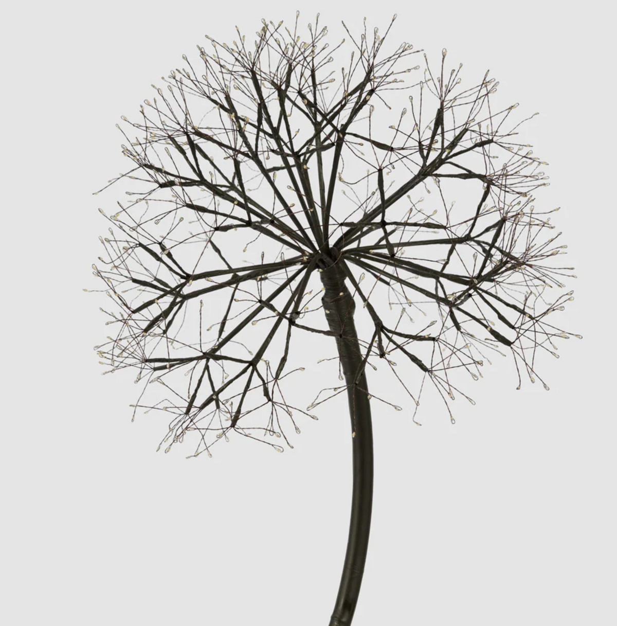 Close-up of the unlit 150cm dandelion floor light showing black branches and fine LED wires