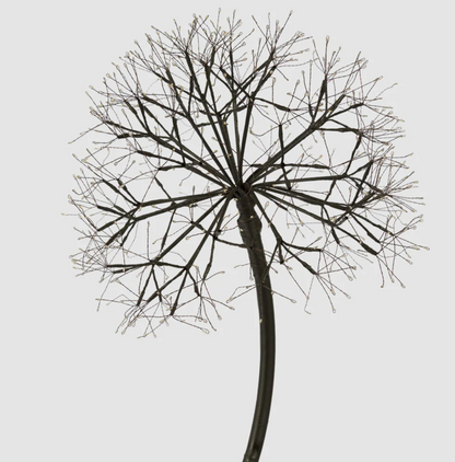 Close-up of the unlit 150cm dandelion floor light showing black branches and fine LED wires