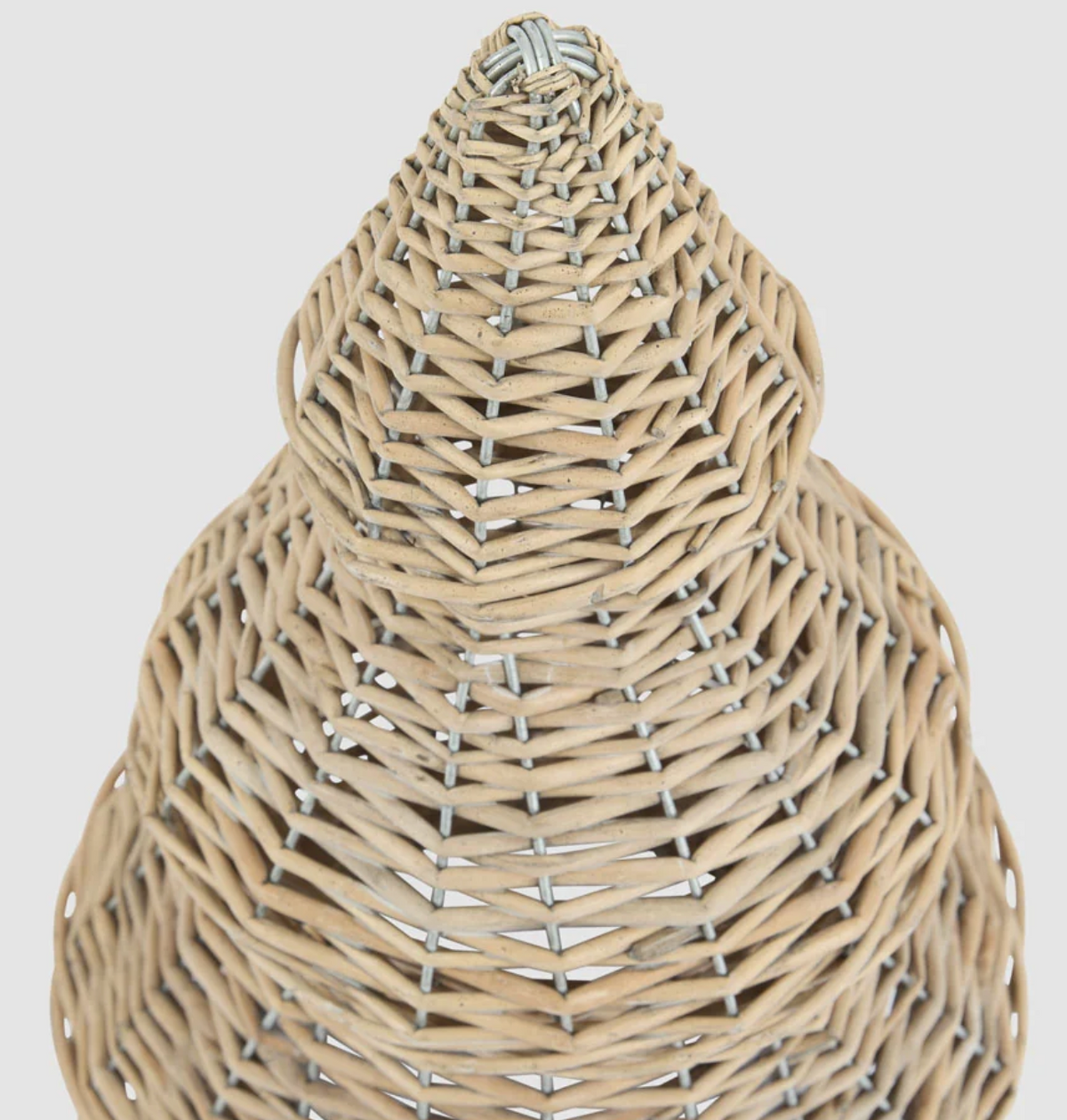 Close-up of the woven willow branches of the small Christmas tree
