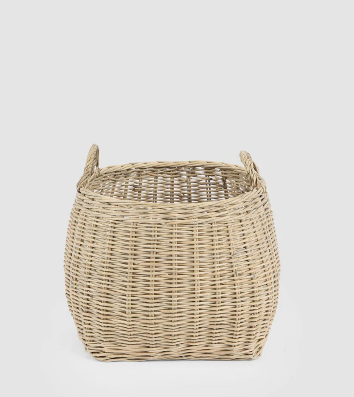 Small natural willow basket with rounded sides and two woven handles