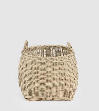Small natural willow basket with rounded sides and two woven handles