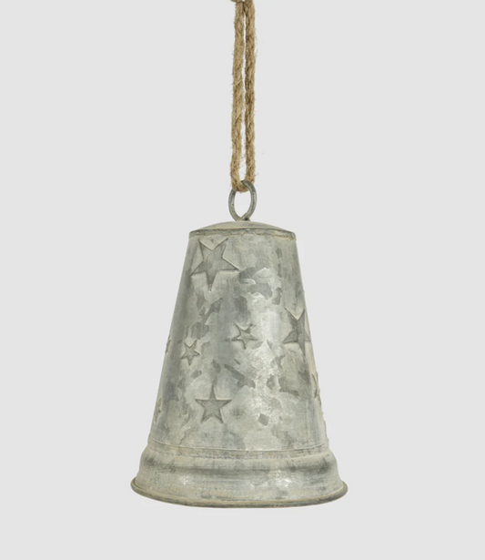 Small zinc bell with star detailing and a hanging cord