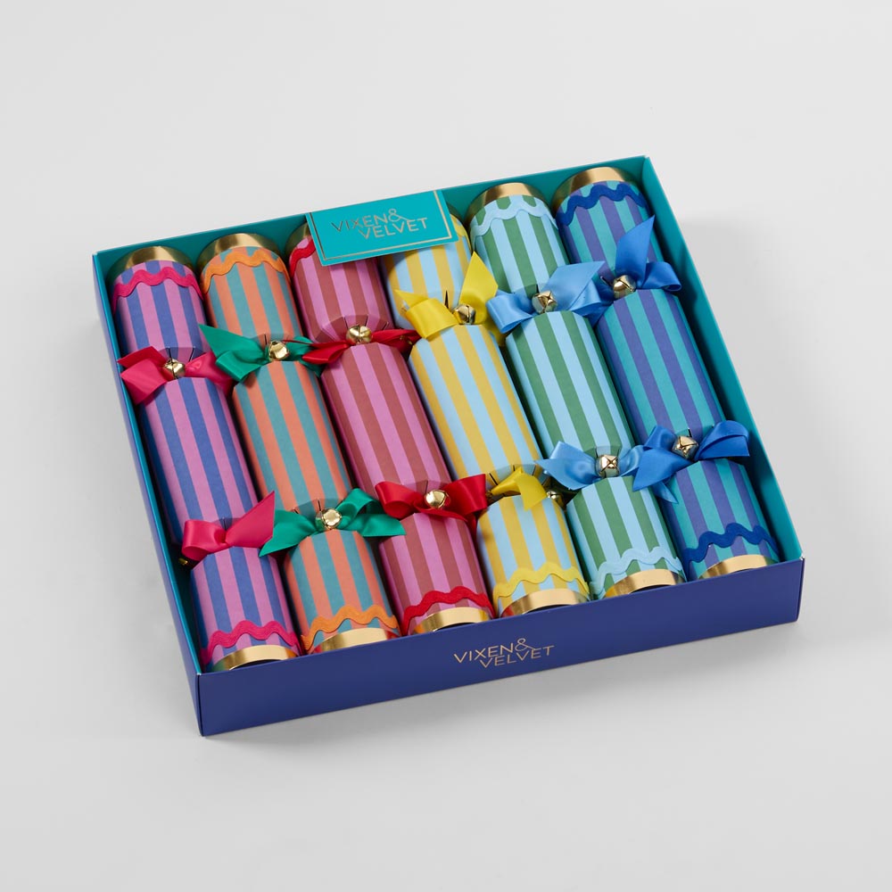 Multicoloured striped Christmas crackers