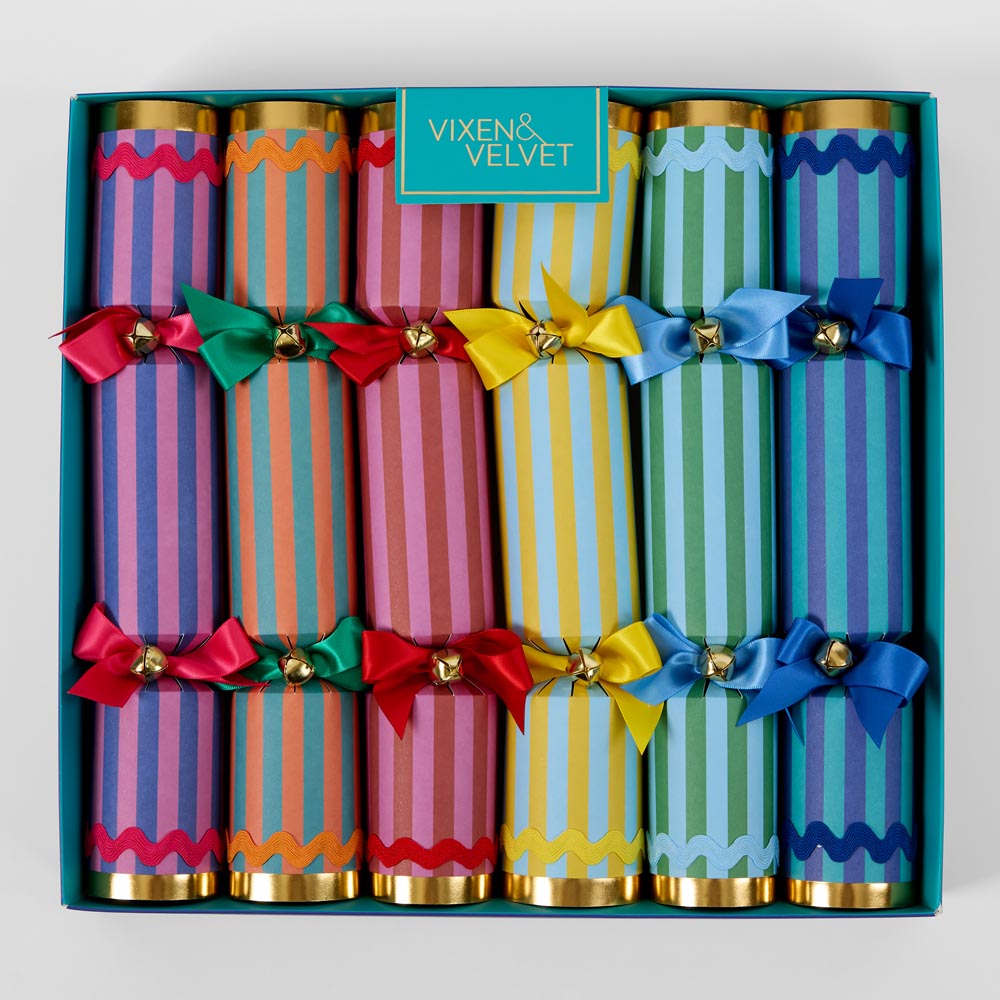 Multicoloured striped Christmas crackers