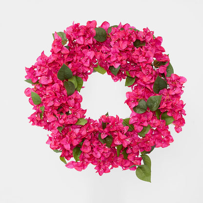 Pink bougainvillea wreath with green leaves